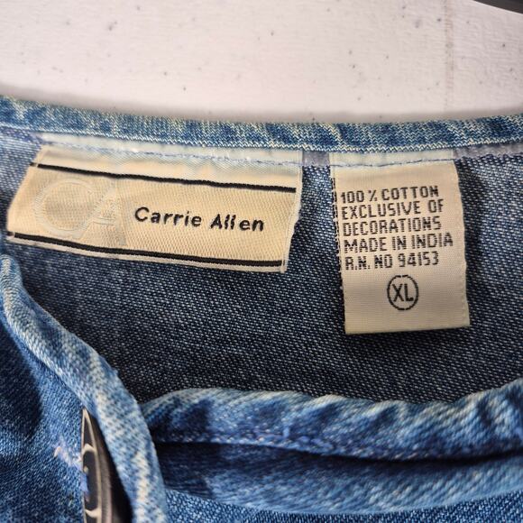 Carrie Allen Blue Denim Yellow Chicks Button Front Vintage Jacket Shacket XL - Picture 2 of 6